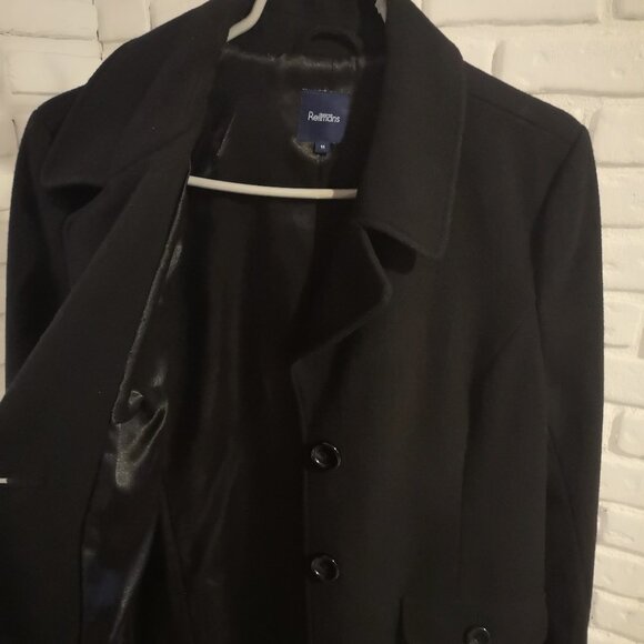 Reitmans Ladies Black Fully Lined 3 Button Closure Pea Coat - Picture 3 of 9